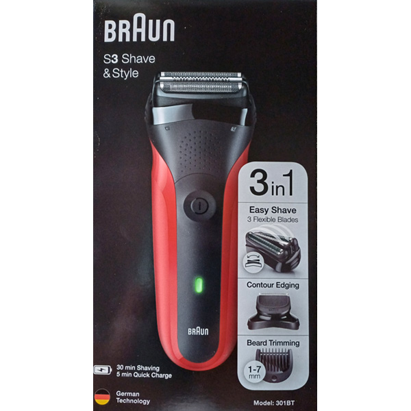 Braun Series 3 Shave&Style 301BT 3in1 Rasierer mit 5 Kammaufsätzen 301 BT ROT