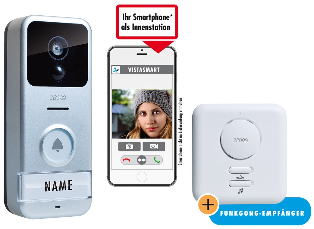 M-E VS-B10 iP WLAN Video-Türsprechstation für Smartphone mit Funk-Türglocke für 1-Fam.-Haus