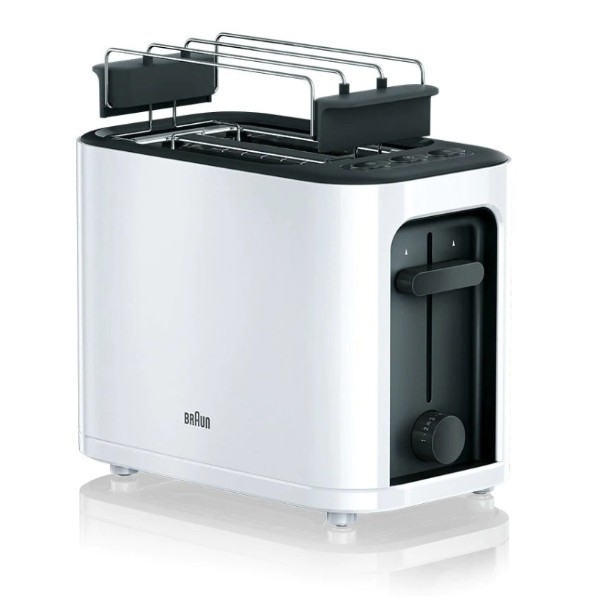 Braun HT 3010 PurEase Toaster 2-Scheiben mit Brötchenaufsatz WEISS