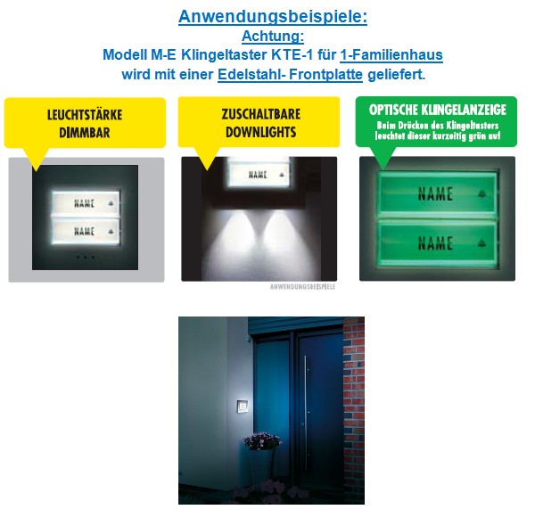 M-E Klingeltaster KTE-1 für 1-Familienhaus EDELSTAHL-Frontplatte