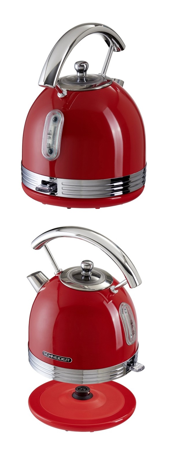 SCHNEIDER SL W 2 FR RETRO Wasserkocher 1,7 Liter Edelstahl ROT