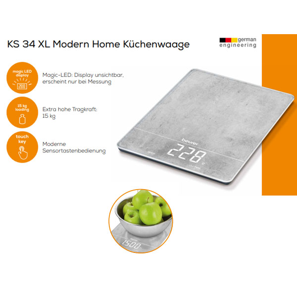 Beurer KS 34 XL Modern Home Küchenwaage Tragkraft 15 kg 700.01