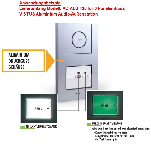 VISTUS AD ALU 430 S Aluminium Audio-Außenstation SILBER für 3-Familienhaus