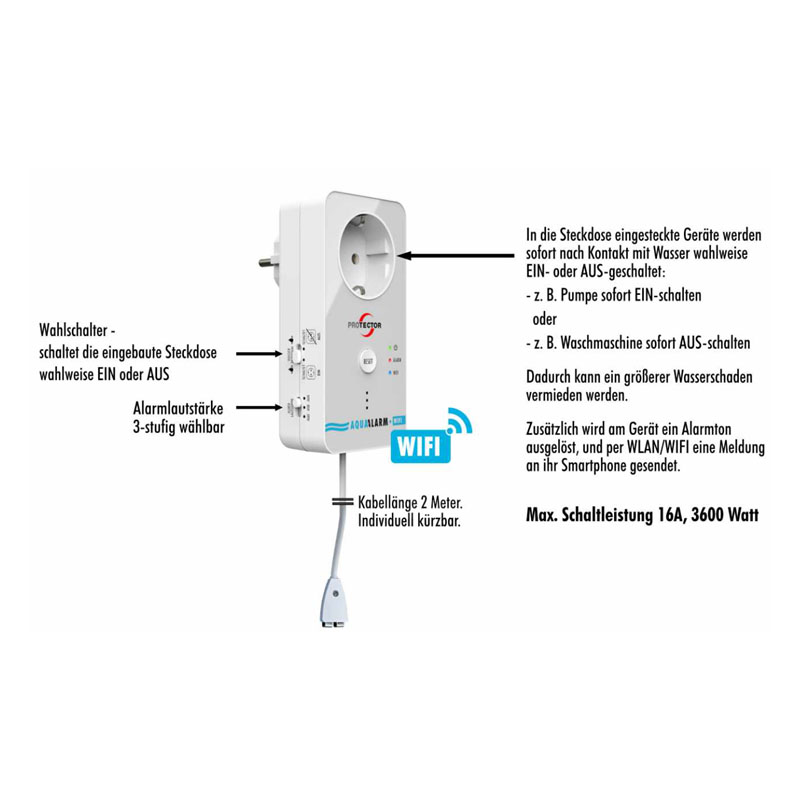 PROTECTOR Wassermelder WA 11 Wasseralarm mit WiFi Alarm-Weiterleitung
