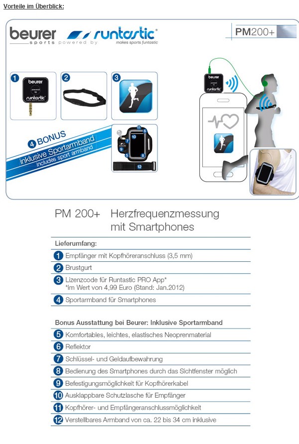 Beurer PM 200+ Herzfrequenzmessung mit Smartphones