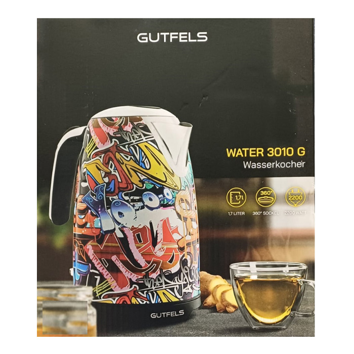GUTFELS Water 3010 G Edelstahl XL Wasserkocher 1,7 Liter im Graffiti Look 
