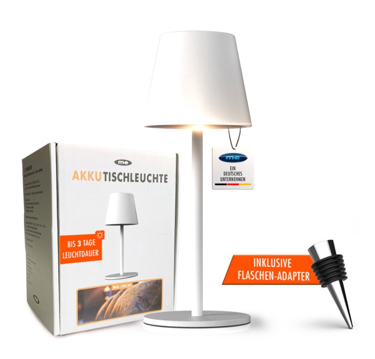M-E LUNA-80-W LED-Tischleuchte AKKU Tischlampe EEK:F WEISS