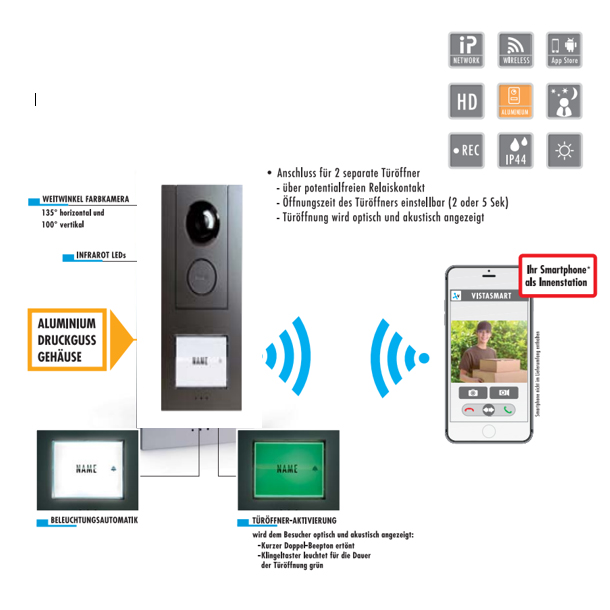 VISTASMART VS 11 A ALU iP Video WLAN Türsprechstation ALUMINIUM Anthrazit