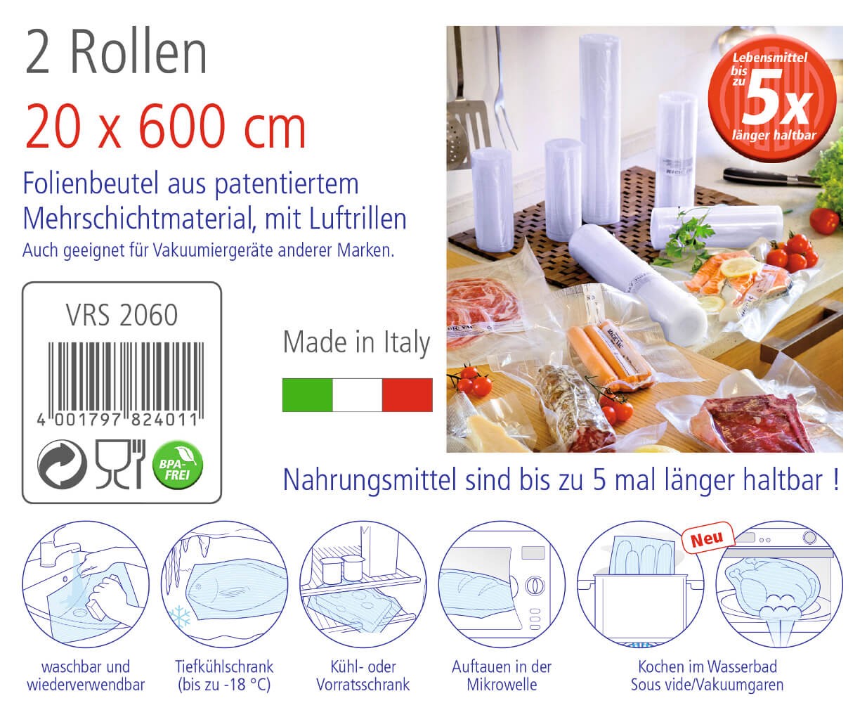 Rommelsbacher VRS 2060 Folienrolle 2 Rollen 20x600 cm für Vakuumierer