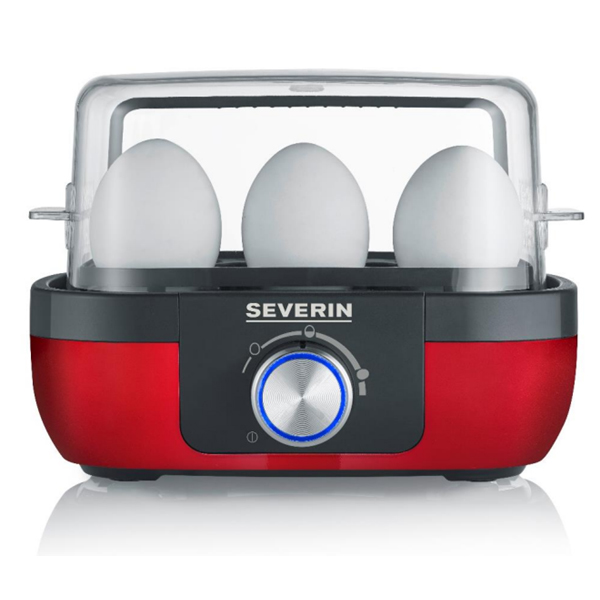 SEVERIN EK 3168 Eierkocher mit Kochzeitüberwachung und Pochiereinsatz Rot